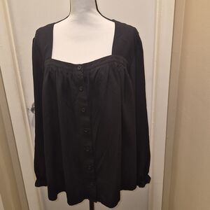 Time and Tru Black Button-Down Blouse